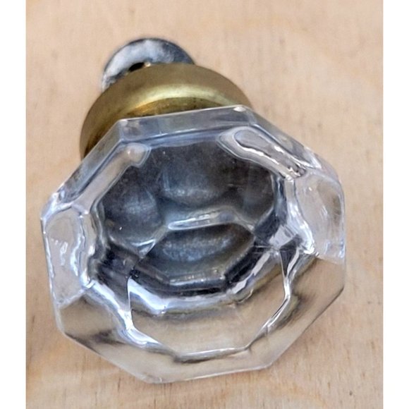 Single Vintage Drawer Pull Heavy Solid Glass Faceted Knob Handle Brass Mount - Picture 2 of 8